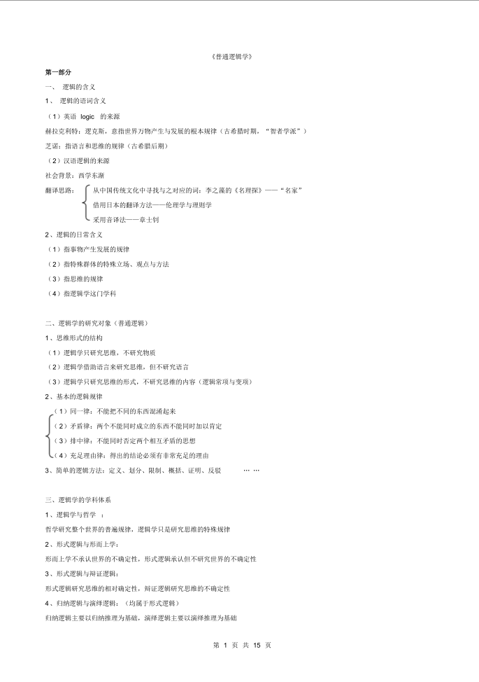 湖南自考00024普通逻辑知识点备考资料